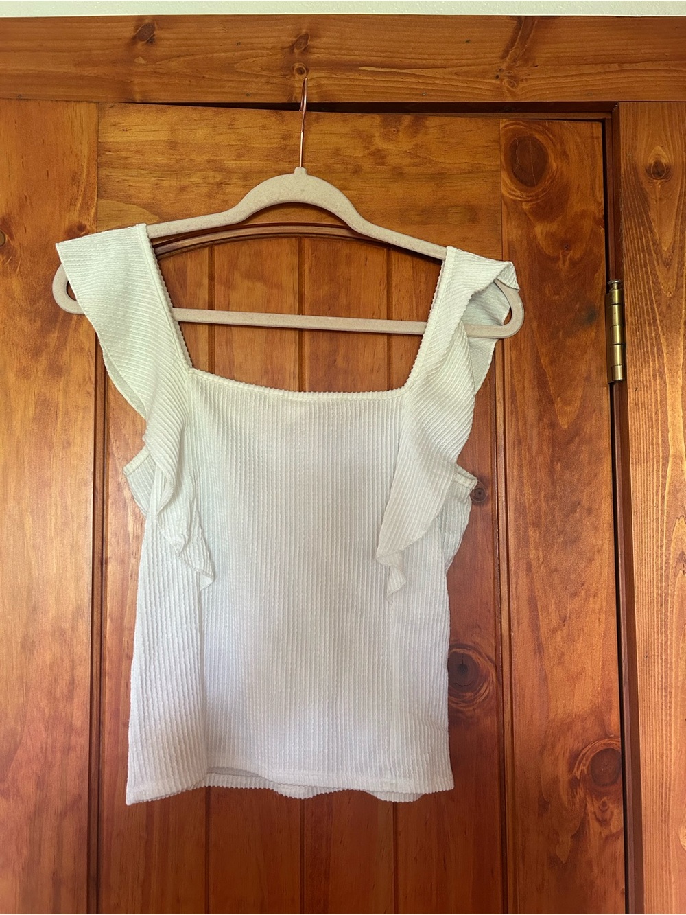 Caution To The Wind Cream Ribbed Button Tank with Ruffle Straps - Picture 2 of 3